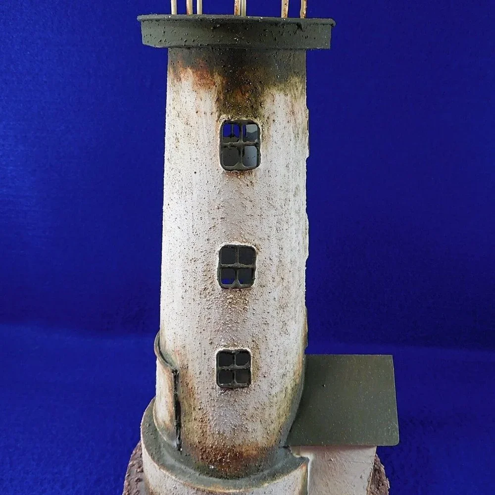 Large Painted Tin Lighthouse Votive Tealight Candle Holder 15" Beach Decor - Picture 8 of 11